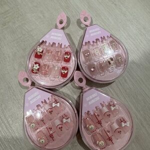 Charming Wearable Manicure Nail Set with Red and Pink Designs